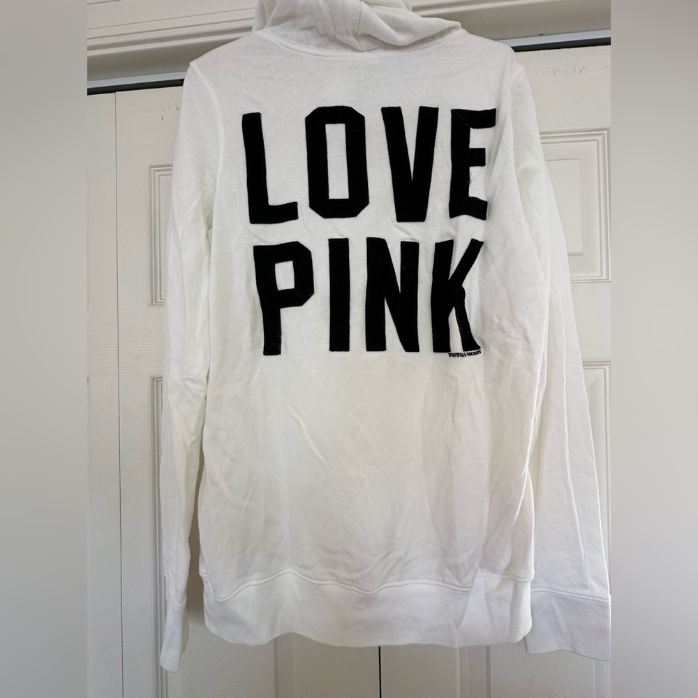 NWOT 2009 Vintage PINK Victoria's Secret White Hoodie “Love Pink” Varsity Rare